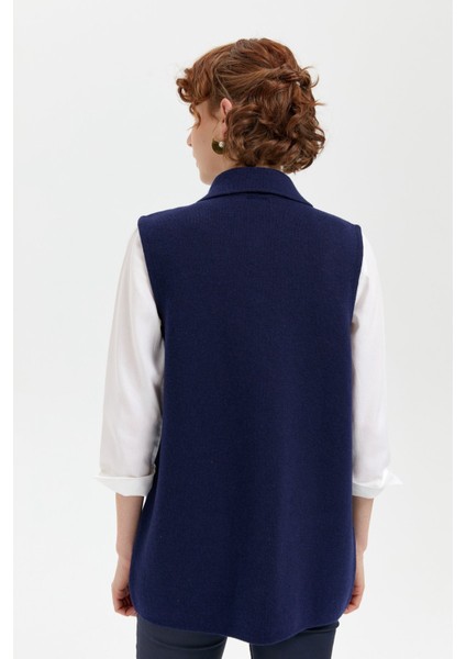 Kadın Polo Yaka Düğmeli Kısa Yün Yelek Y.a Lacivert fırsatları