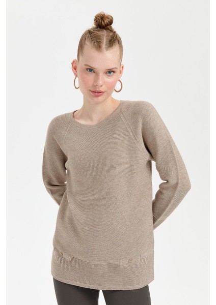 Kadın Sıfır Yaka Dikişsiz Kazak Vizon