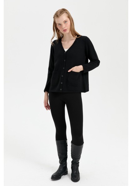 Kadın V Yaka Basic Yün Hırka Siyah modelleri