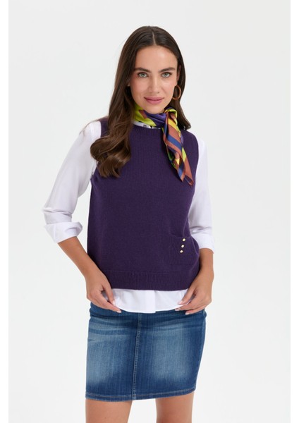 Kadın Sıfır Yaka Dikişsiz Cepli Yün Süveter K.mor fiyatları
