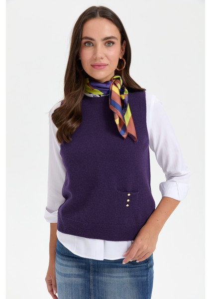 Kadın Sıfır Yaka Dikişsiz Cepli Yün Süveter K.mor modelleri