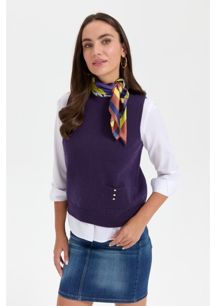 Kadın Sıfır Yaka Dikişsiz Cepli Yün Süveter K.mor fırsatları