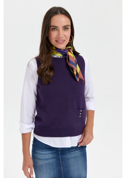 Kadın Sıfır Yaka Dikişsiz Cepli Yün Süveter K.mor indirimleri