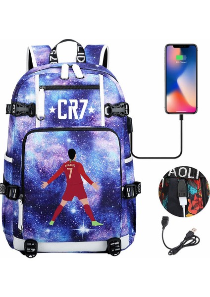 Futbol Yıldızı C Luo USB Büyük Kapasiteli Genç Öğrenciler Okul Çantası Erkekler ve Kadınlar Rahat Seyahat Sırt Çantaları Omuzlar (Yurt Dışından) fiyatları