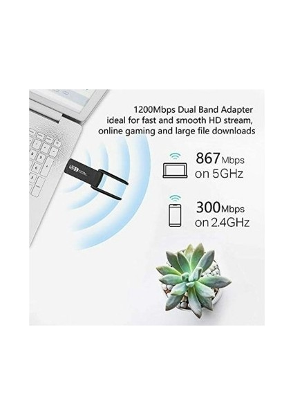 Grc Accessory AC1200 Mbps Dual Band USB 3.0 Adaptör Kablosuz Wifi Alıcı