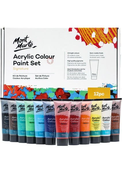 Akrilik Renkli Boya Seti 12 Parça x 75 ml