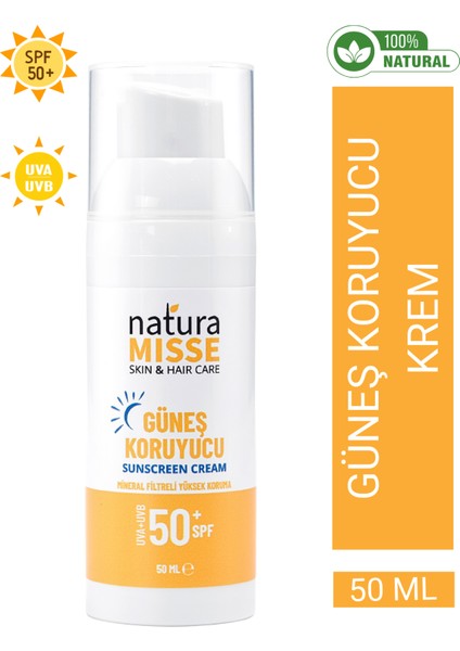 NaturaMisse Doğal Güneş Kremi 50 Ml UVA+UVB SPF 50+ Leke Karşıtı Bakım- Yüksek Koruma