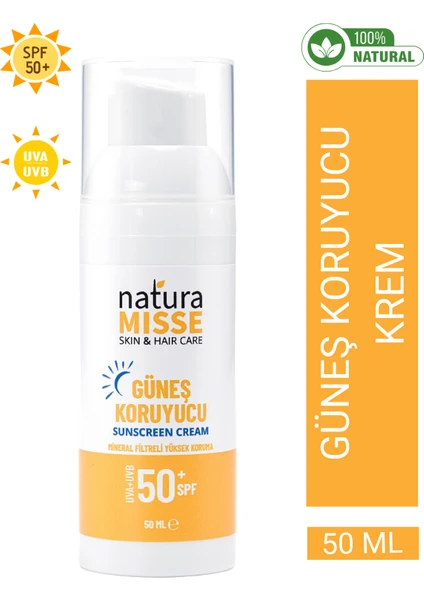 NaturaMisse Doğal Güneş Kremi 50 Ml UVA+UVB SPF 50+ Leke Karşıtı Bakım- Yüksek Koruma