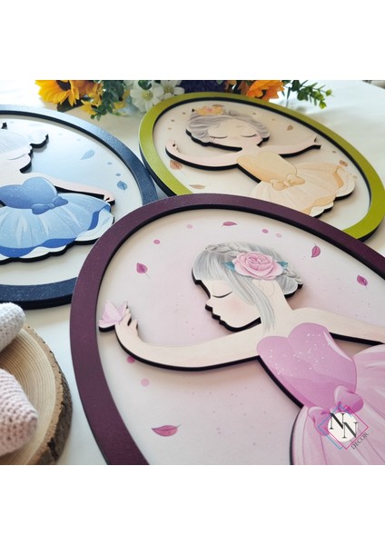 Minik Balerinler 3'lü Set | 3 Boyutlu, Çerçeveli, Ahşap, Çocuk Odası Tablo Seti | Baskı ve El Boyaması