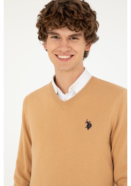 U.S. Polo Assn. Erkek Camel Melanj Triko Kazak 50293512-VR122