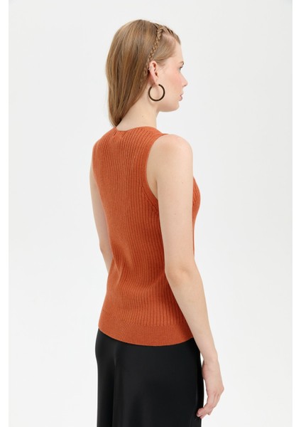 Kadın V Yaka Dikişsiz Yelek Turuncu modelleri
