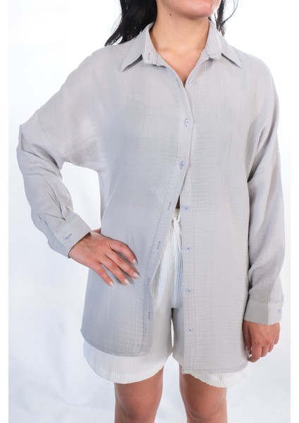 Si&su Müslin Kumaş Kadın Rahat Kesim, Oversize, Salaş Gömlek