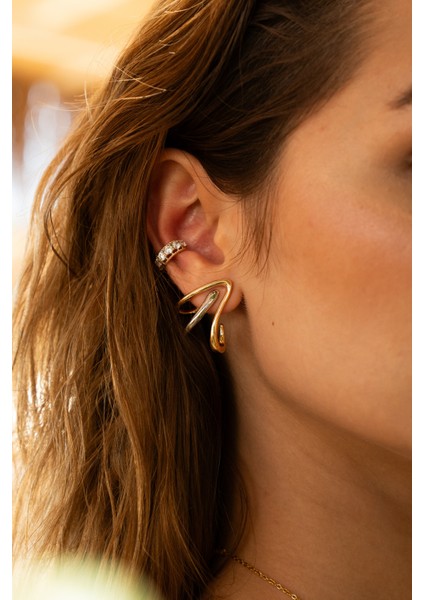 Çelik Rose Gold Taşlı Vintage Earcuff