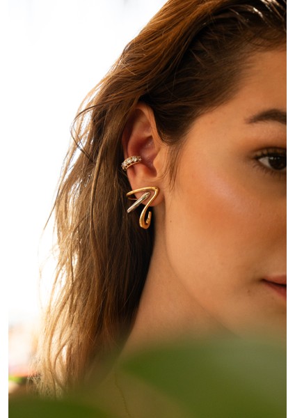 Çelik Rose Gold Taşlı Vintage Earcuff