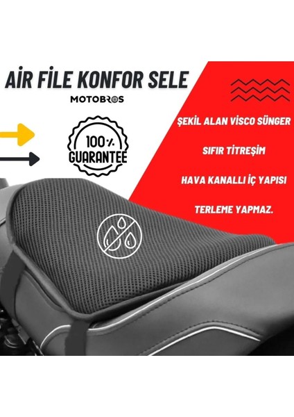 Motosiklet Airfile Konfor Sele, Mevsimlik Terletmez 3 Katmanlı Visco Süngerli