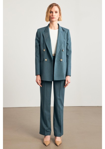 Petrol Asimetrik Kapama Düğme Ve Cep Detaylı Ceket