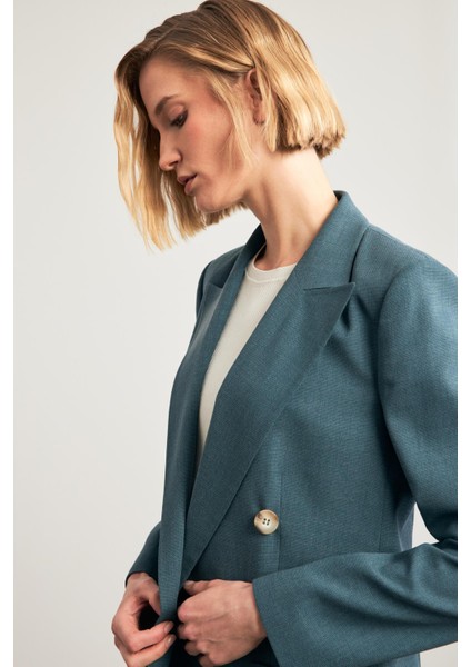 Petrol Asimetrik Kapama Düğme Ve Cep Detaylı Ceket fiyatları