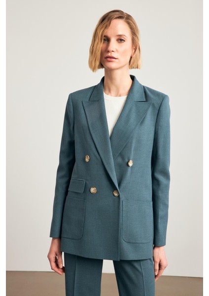 Petrol Asimetrik Kapama Düğme Ve Cep Detaylı Ceket indirimleri