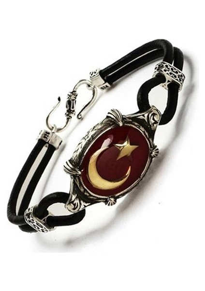 Ay Yıldız Türk Bayrağı Deri Gümüş Erkek Bayan Bileklik fiyatları
