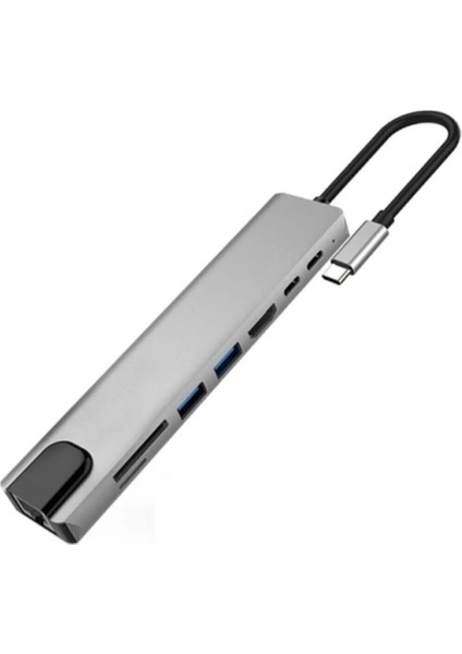 8 In 1 Ethernet Sd USB Type C Hub HDMI Girişli Macbook Çevirici