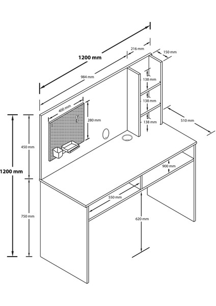 Vıctus 120 cm Organizerli Çalışma Masası