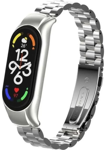 Xiaomi Mi Band 4 Metal Kordon Kayış Klasik Baklava Desenli Gri