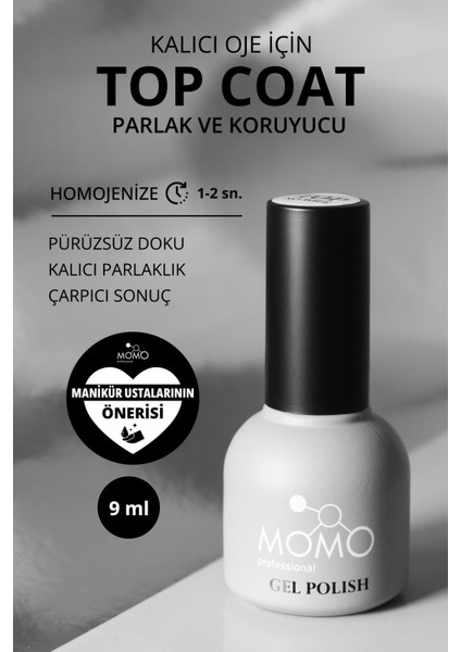 Kalıcı Oje İçin Top Coat Yapışkansız Çok Renkli 9 ml Parlak ve Koruyucu