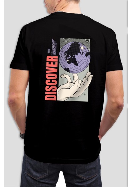 Discover Baskılı Siyah Unisex Tişört C1013