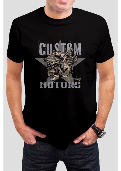 Custom Motors Baskılı Siyah Unisex Tişört C1014