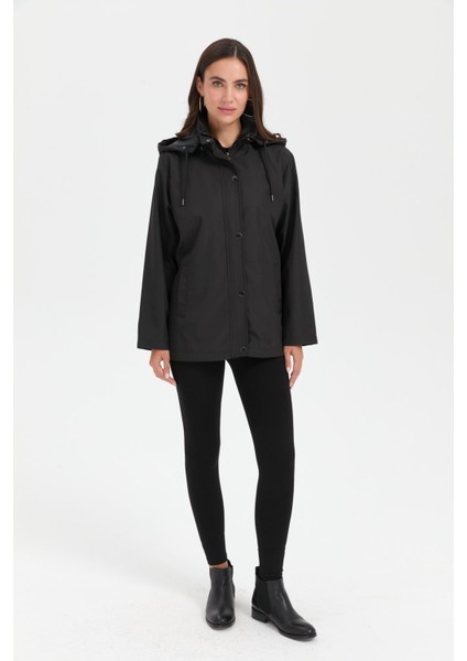 Kadın Kapüşonlu Yan Cepli Kısa Trençkot Siyah fiyatları