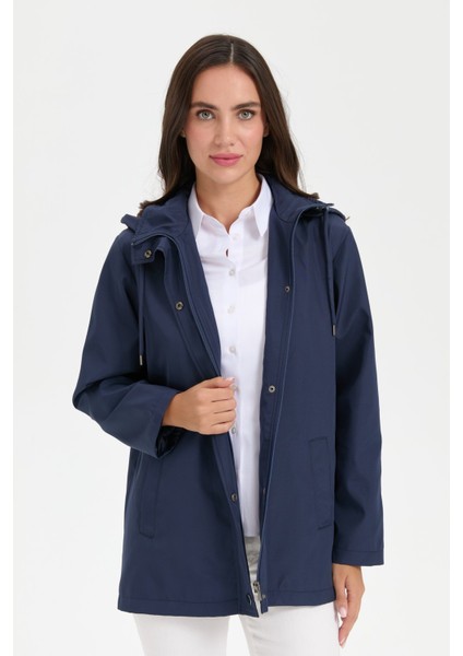 Kadın Kapüşonlu Yan Cepli Kısa Trençkot Lacivert fiyatları