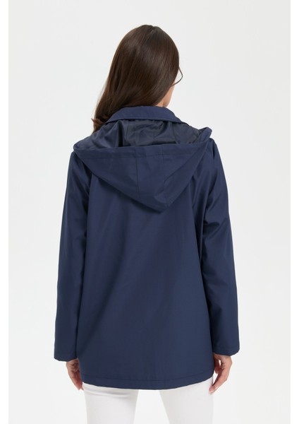 Kadın Kapüşonlu Yan Cepli Kısa Trençkot Lacivert fırsatları