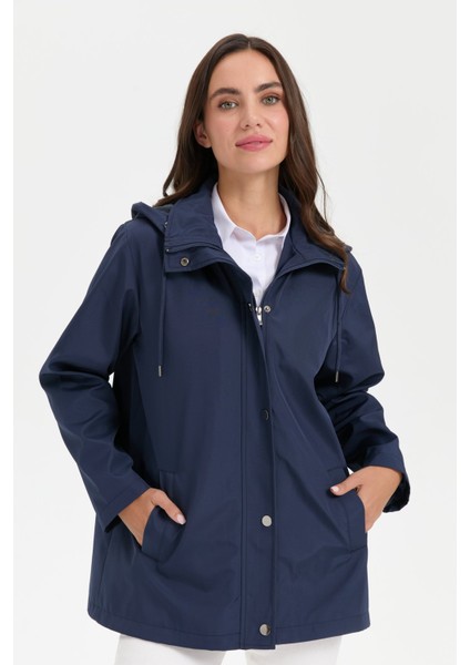 Kadın Kapüşonlu Yan Cepli Kısa Trençkot Lacivert indirimleri