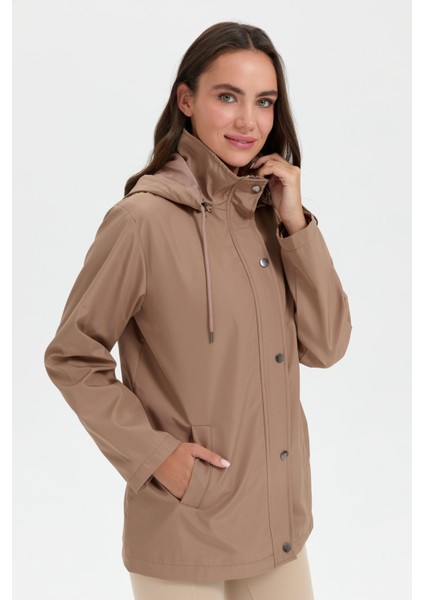 Kadın Kapüşonlu Yan Cepli Kısa Trençkot Vizon fırsatları