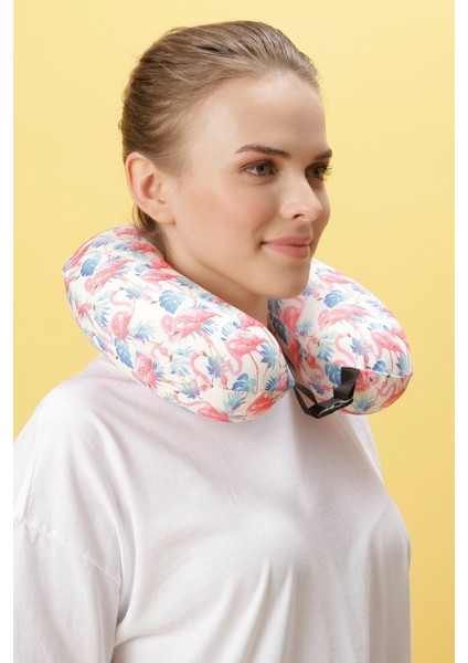 Tekno Trust Pembe Colorful Ortopedik Seyahat Yastığı Visco Boyun Yastığı - Flamingo/l Polyester Visko 30 x 40
