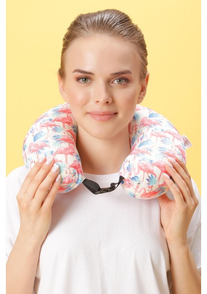 Tekno Trust Pembe Colorful Ortopedik Seyahat Yastığı Visco Boyun Yastığı - Flamingo/l Polyester Visko 30 x 40