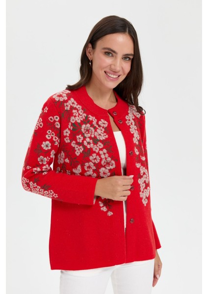 Kadın Dik Yaka Pıtırcık Çiçekli Yün Ceket Mercan fiyatları