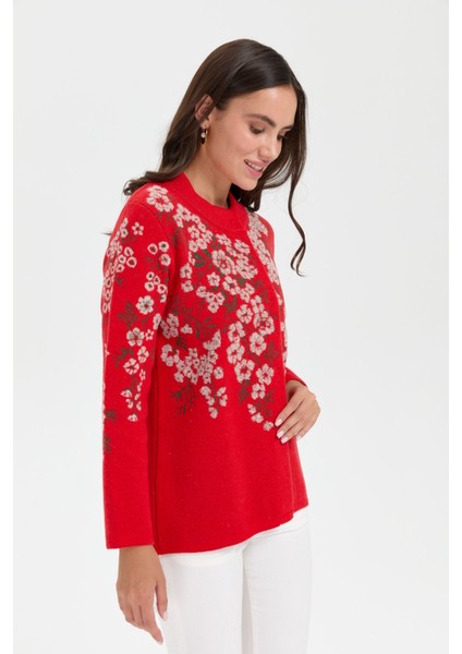 Kadın Dik Yaka Pıtırcık Çiçekli Yün Ceket Mercan fırsatları