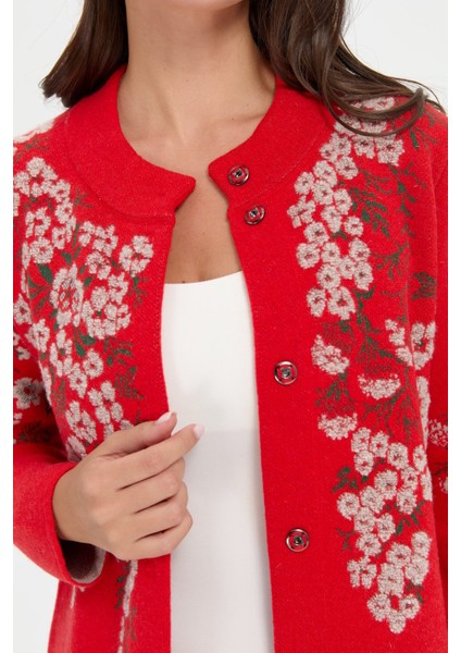 Kadın Dik Yaka Pıtırcık Çiçekli Yün Ceket Mercan indirimleri