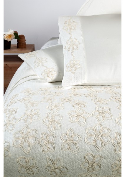 Shida Ekru Havlu Seti Çift Kişilik Pamuk Wedding Pike Seti
