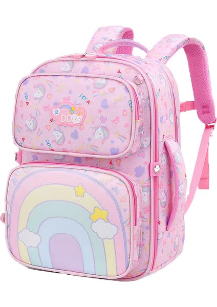 Ilkokul Öğrencilerinin Gökkuşağı Çiçekli Omurgasını Koruyan ve Yükü Azaltan Çok Bölmeli Çocuk Okul Çantası Suya, Kire Dayanıklı ve Kamburluğa Dayanıklıdır (Yurt Dışından)