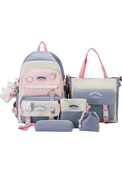 Sevimli Okul Çantası Sırt Çantası Kız Ins Beş Parçalı Set Sırt Çantası Kadın Japon Tatlı Kız Iyileştirici Kampüs Sırt Çantası (Yurt Dışından)