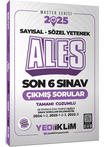 Yediiklim Yayınları 2025 ALES Sayısal Sözel Yetenek Tamamı Çözümlü Son 6 Sınav Çıkmış Sorular