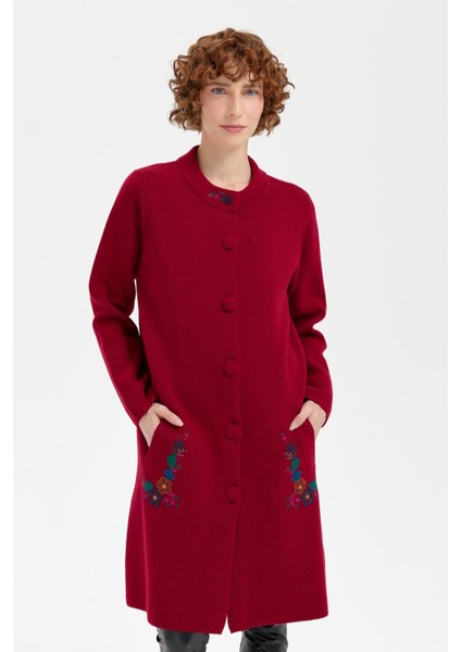 Kadın Dik Yaka Cebi Işlemeli Uzun Yün Kaban V.çürüğü fiyatları