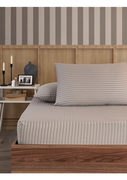 Soft Cotton Tek Kişilik Lastikli Çarşaf Seti 100X200 Cm,30 cm + 1 Adet Yastık Kılıfı 50X70 cm Taş Gri