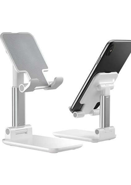 Masaüstü Telefon ve Tablet Tutucu Stand 2 Kademeli Uzunluk Ayarlı Silikon Pedli Kaydırmaz Taban