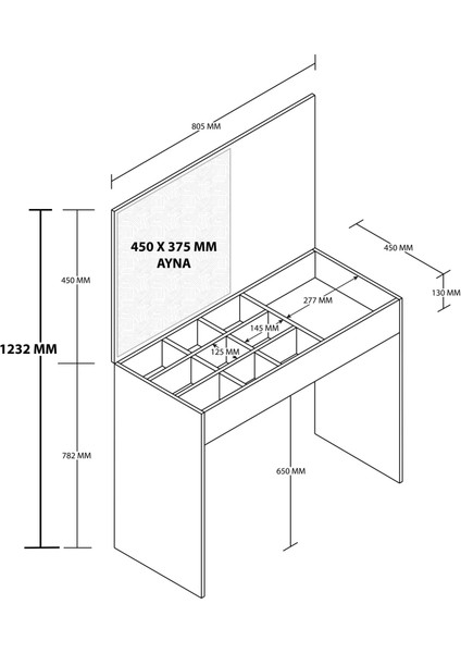 Laıla Düşer Kapaklı Aynalı 80 cm Makyaj Masası Dresuar Çalışma Masası
