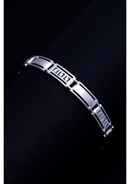 Beyaz Grek Desenli Gümüş Erkek Bileklik Künye modelleri