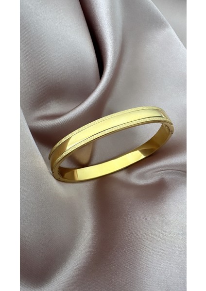 Çelik Çift Sim Düz Gold Kelepçe Bileklik (Çap: 6cm-Çevresi: 19CM)