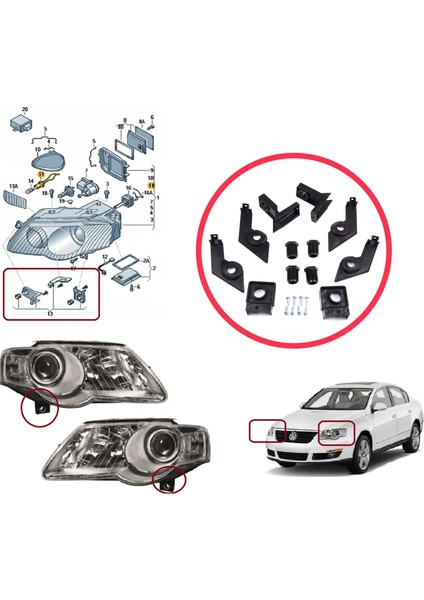 BHL566 Vw Passat B6 3c2 3c5 2005-2011 3C0998225 3C0998226 Için Sol Sağ Ön Far Tamir Seti modelleri